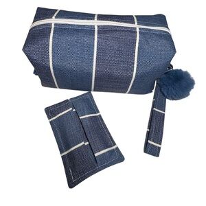 Blue and White Striped Cosmetic Bag Set